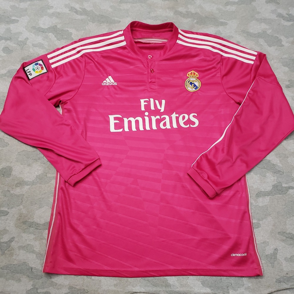 Adidas Real Madrid Shirt Mens Large Pink Long Sleeve Soccer